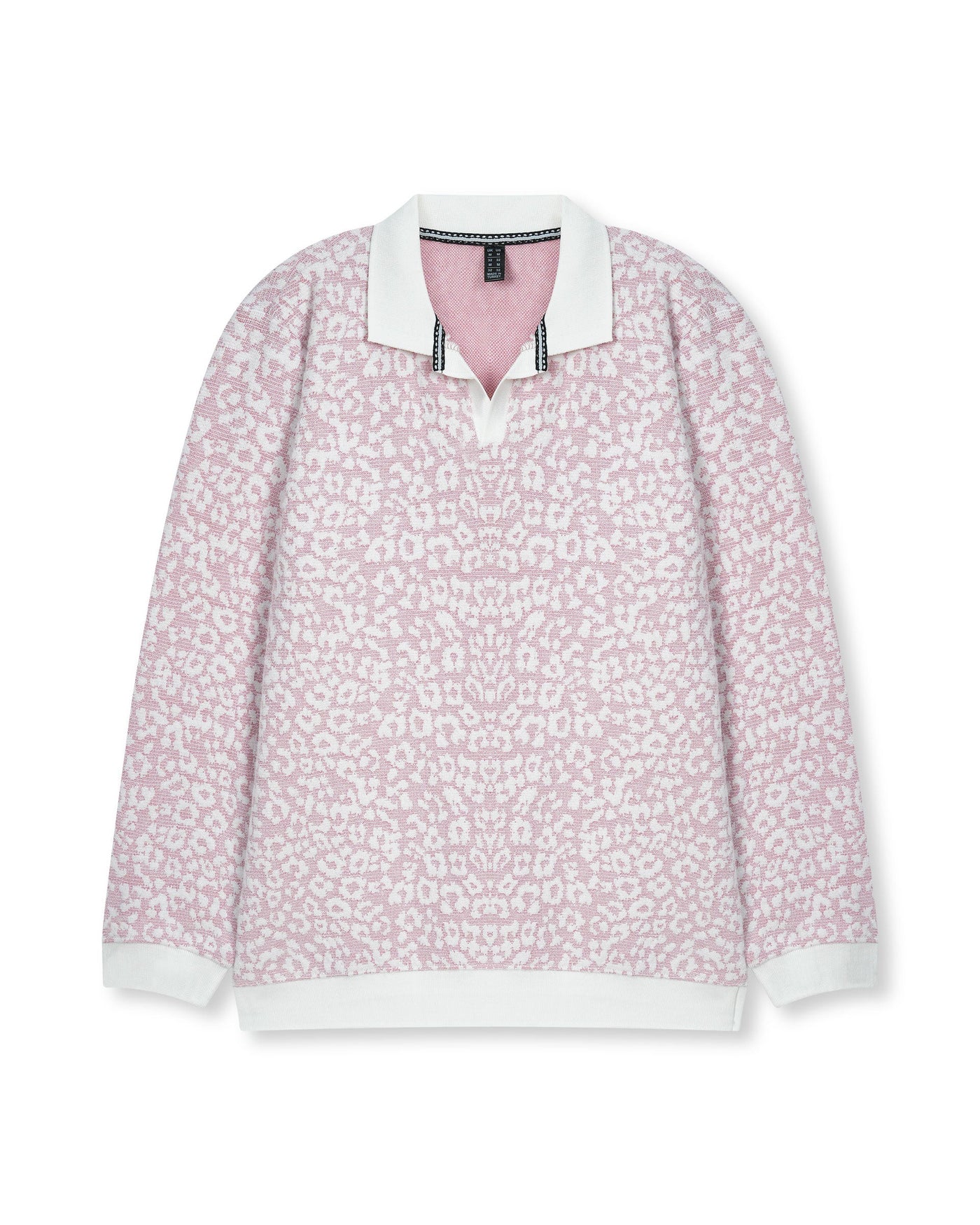 Pink Abstract Knit Polo Pullover