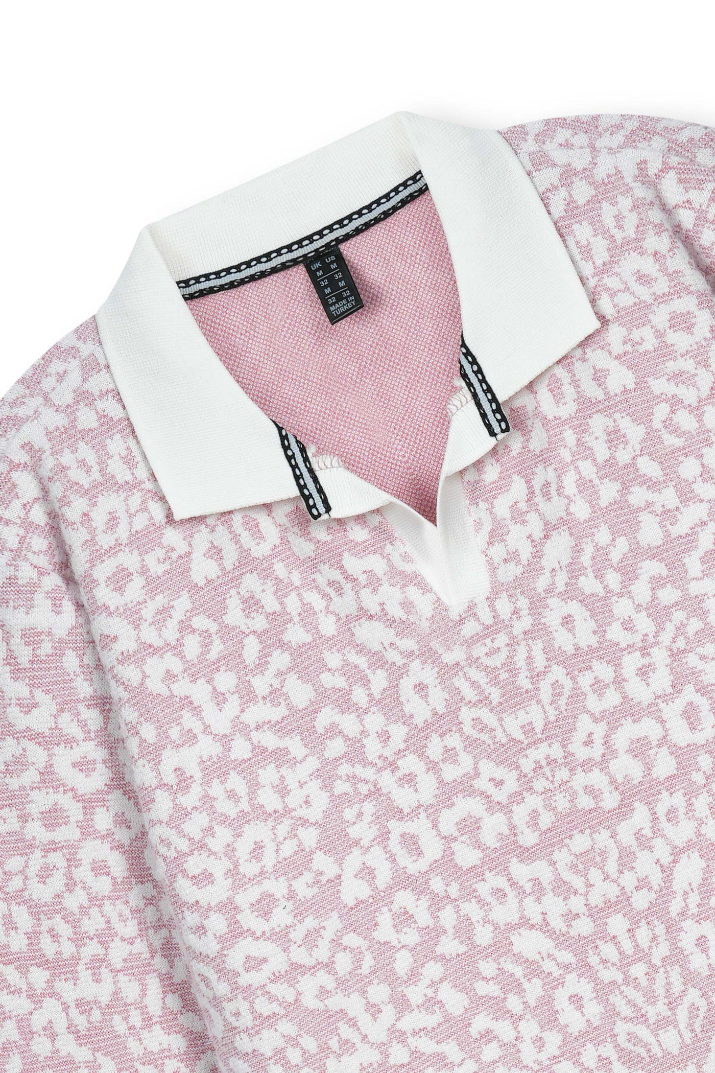 Pink Abstract Knit Polo Pullover